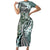 Aloha Vintage Plumeria Hawaiian Tapa Pattern Family Matching Short Sleeve Bodycon Dress and Hawaiian Shirt Dark Turquoise Hawaiian Tapa Pattern - Polynesian Pride