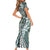 Aloha Vintage Plumeria Hawaiian Tapa Pattern Family Matching Short Sleeve Bodycon Dress and Hawaiian Shirt Dark Turquoise Hawaiian Tapa Pattern - Polynesian Pride