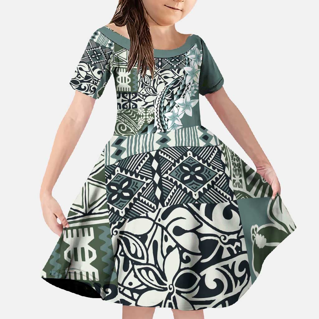 Aloha Vintage Plumeria Hawaiian Tapa Pattern Family Matching Tank Maxi Dress and Hawaiian Shirt Dark Turquoise Hawaiian Tapa Pattern - Polynesian Pride