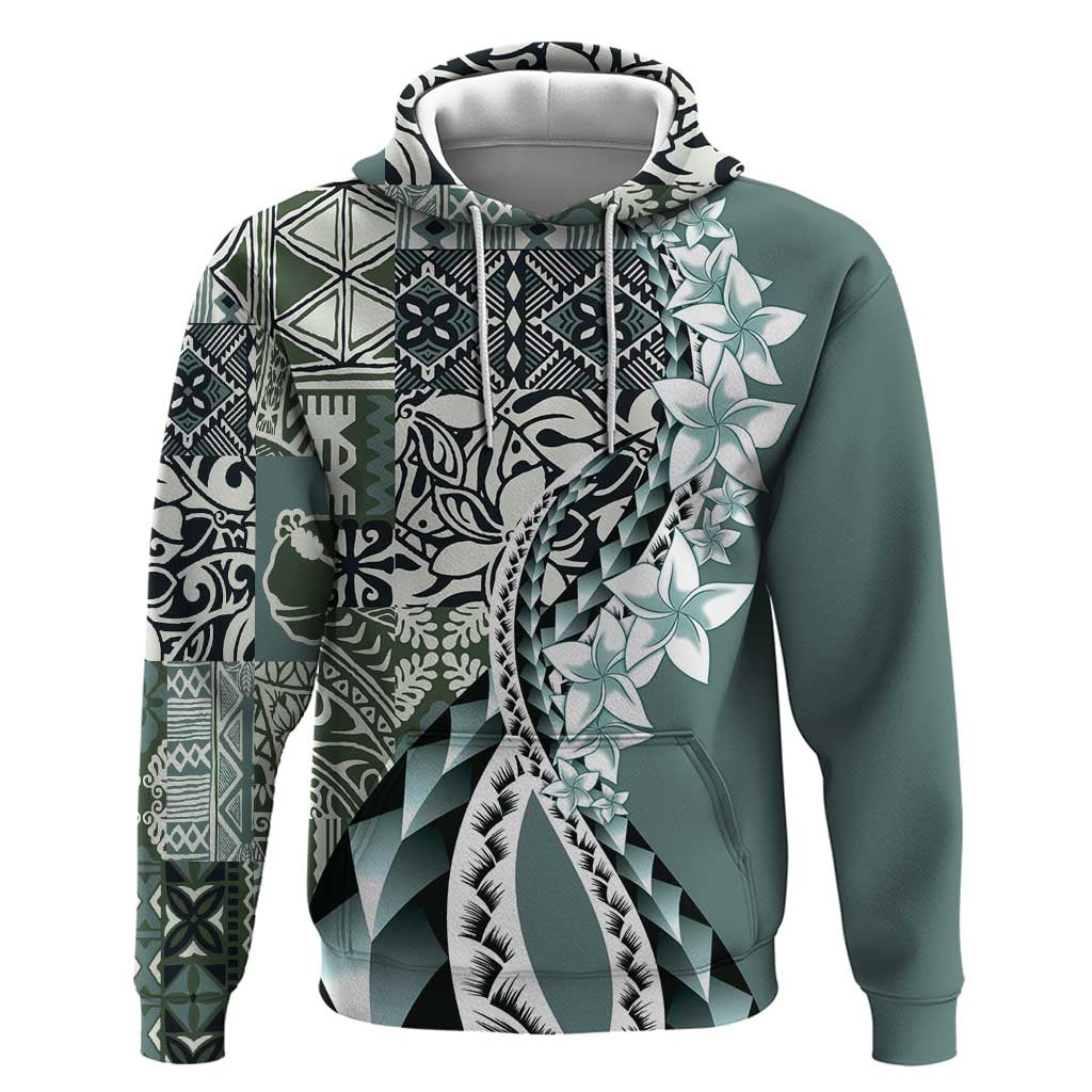 Aloha Vintage Plumeria Hawaiian Tapa Pattern Hoodie Dark Turquoise Hawaiian Tapa Pattern - Polynesian Pride