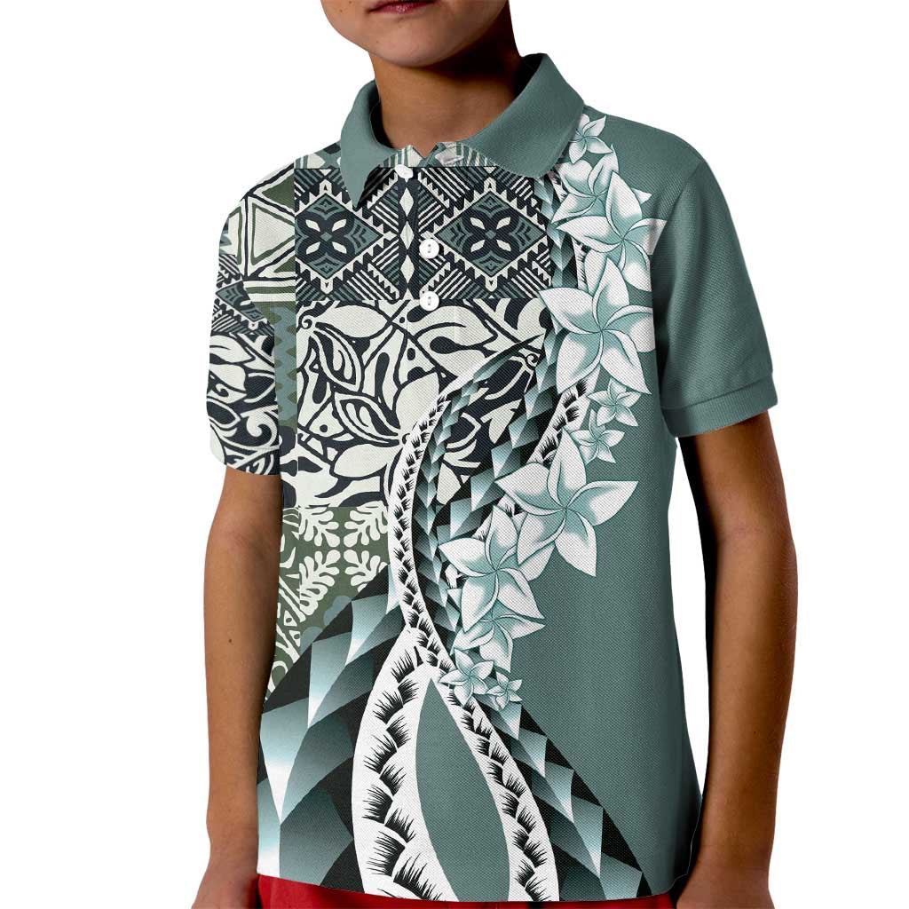 Aloha Vintage Plumeria Hawaiian Tapa Pattern Kid Polo Shirt Dark Turquoise Hawaiian Tapa Pattern - Polynesian Pride
