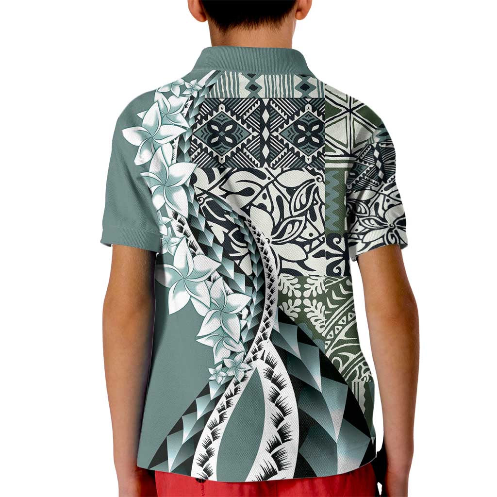 Aloha Vintage Plumeria Hawaiian Tapa Pattern Kid Polo Shirt Dark Turquoise Hawaiian Tapa Pattern - Polynesian Pride