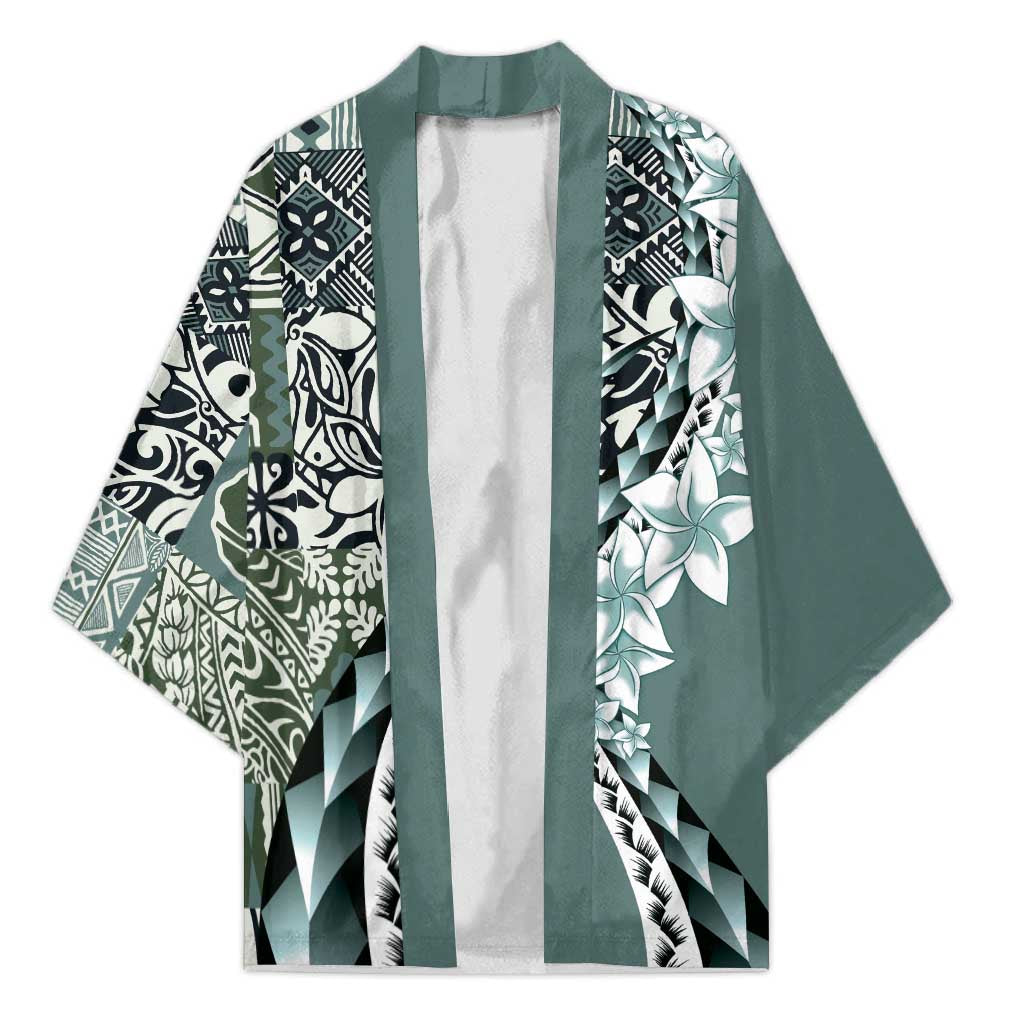 Aloha Vintage Plumeria Hawaiian Tapa Pattern Kimono Dark Turquoise Hawaiian Tapa Pattern - Polynesian Pride