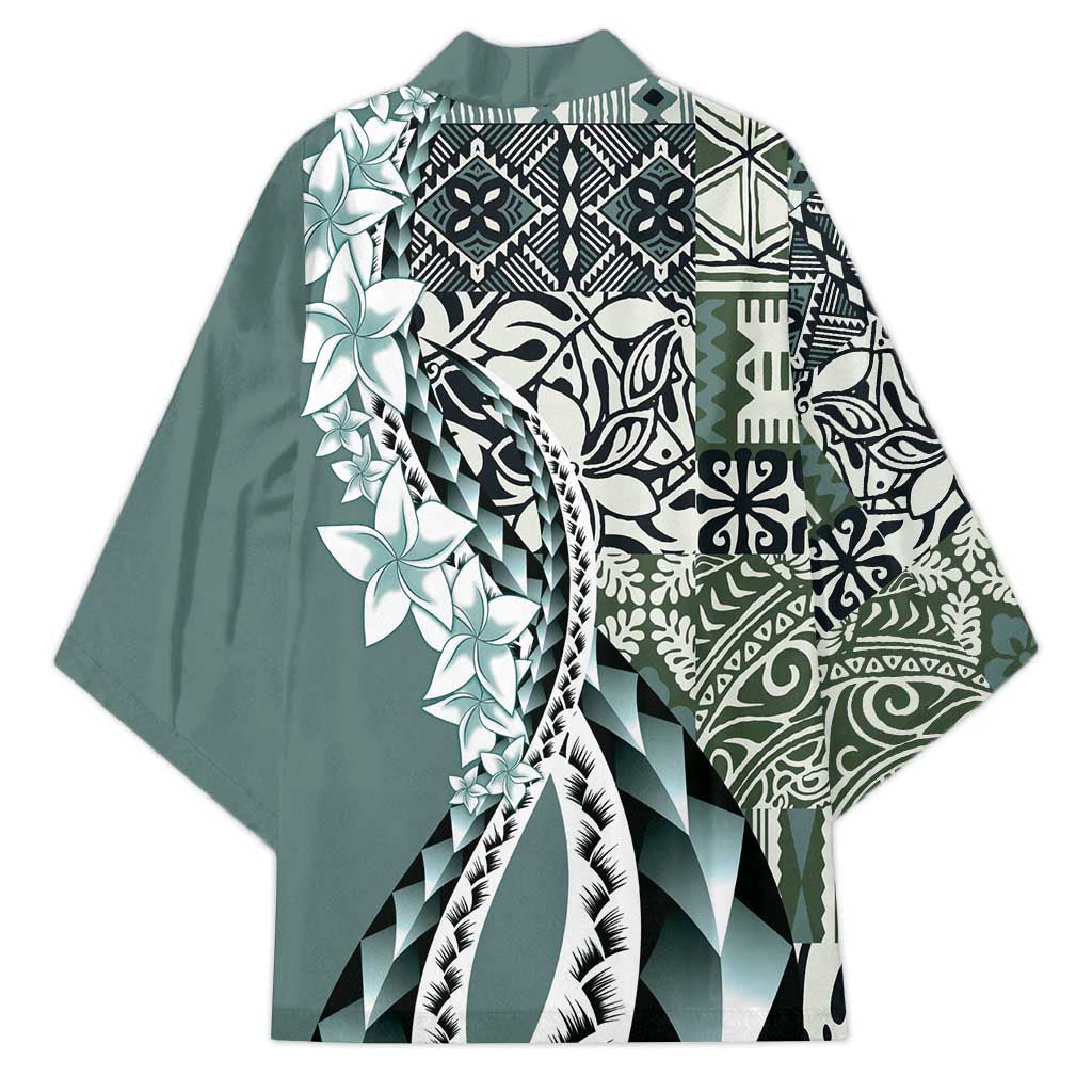 Aloha Vintage Plumeria Hawaiian Tapa Pattern Kimono Dark Turquoise Hawaiian Tapa Pattern - Polynesian Pride