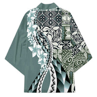 Aloha Vintage Plumeria Hawaiian Tapa Pattern Kimono Dark Turquoise Hawaiian Tapa Pattern - Polynesian Pride