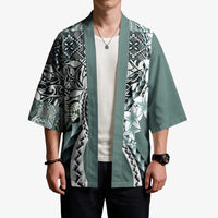 Aloha Vintage Plumeria Hawaiian Tapa Pattern Kimono Dark Turquoise Hawaiian Tapa Pattern - Polynesian Pride