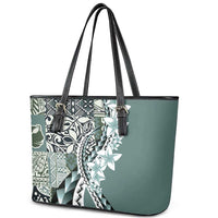 Aloha Vintage Plumeria Hawaiian Tapa Pattern Leather Tote Bag Dark Turquoise Hawaiian Tapa Pattern - Polynesian Pride