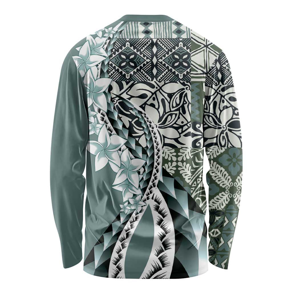 Aloha Vintage Plumeria Hawaiian Tapa Pattern Long Sleeve Shirt Dark Turquoise Hawaiian Tapa Pattern - Polynesian Pride