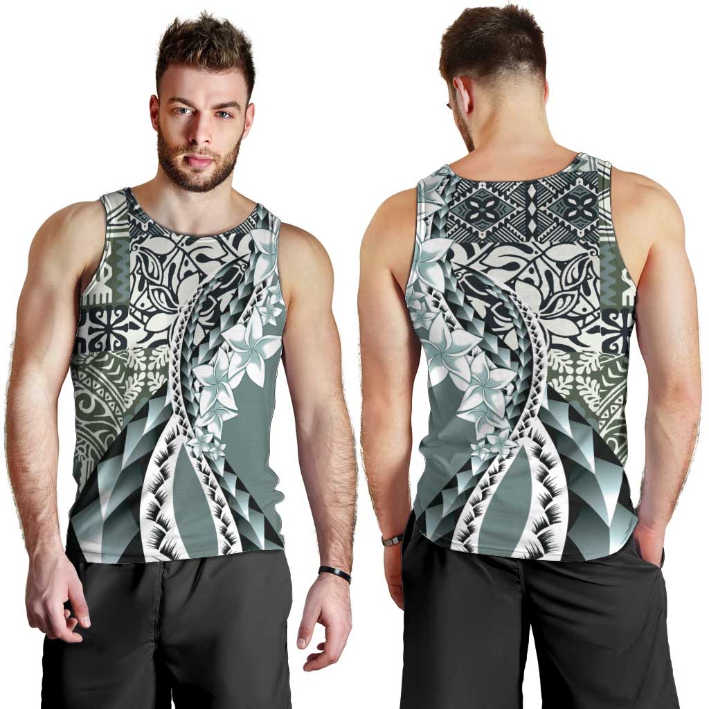 Aloha Vintage Plumeria Hawaiian Tapa Pattern Men Tank Top Dark Turquoise Hawaiian Tapa Pattern - Polynesian Pride