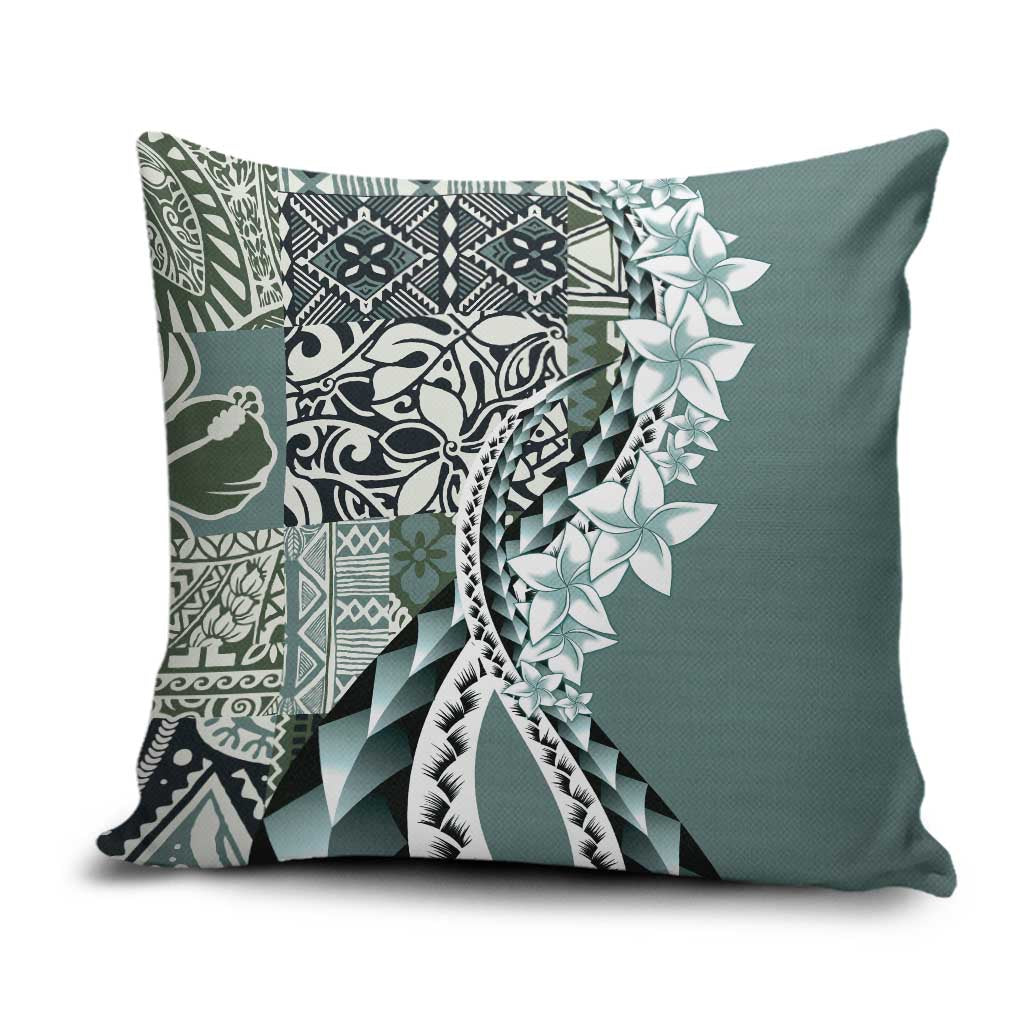 Aloha Vintage Plumeria Hawaiian Tapa Pattern Pillow Cover Dark Turquoise Hawaiian Tapa Pattern - Polynesian Pride