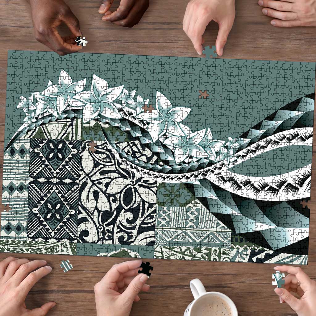 Aloha Vintage Plumeria Hawaiian Tapa Pattern Puzzle Dark Turquoise Hawaiian Tapa Pattern - Polynesian Pride