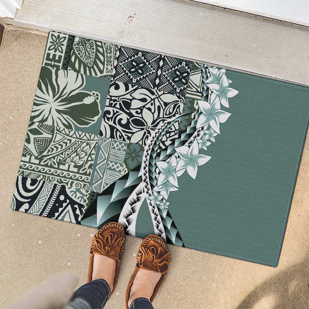 Aloha Vintage Plumeria Hawaiian Tapa Pattern Rubber Doormat Dark Turquoise Hawaiian Tapa Pattern - Polynesian Pride