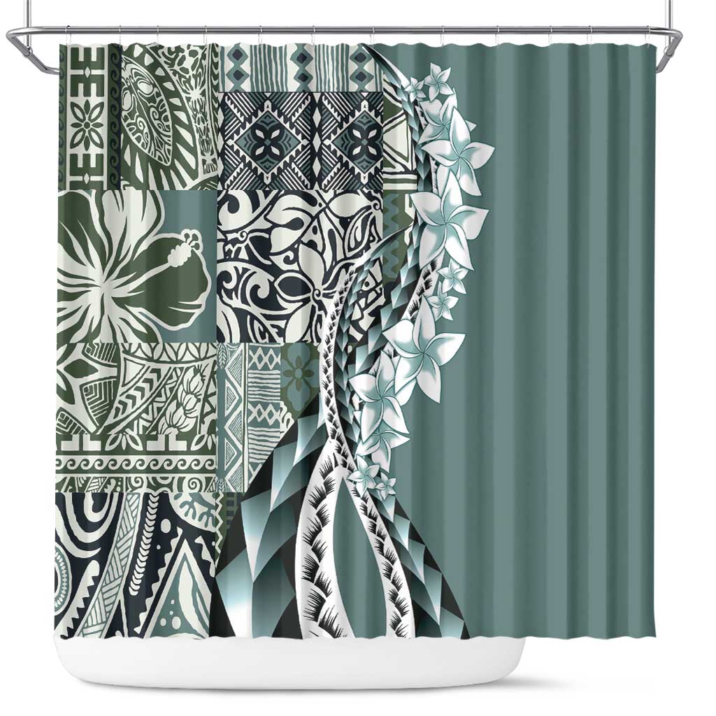 Aloha Vintage Plumeria Hawaiian Tapa Pattern Shower Curtain Dark Turquoise Hawaiian Tapa Pattern - Polynesian Pride