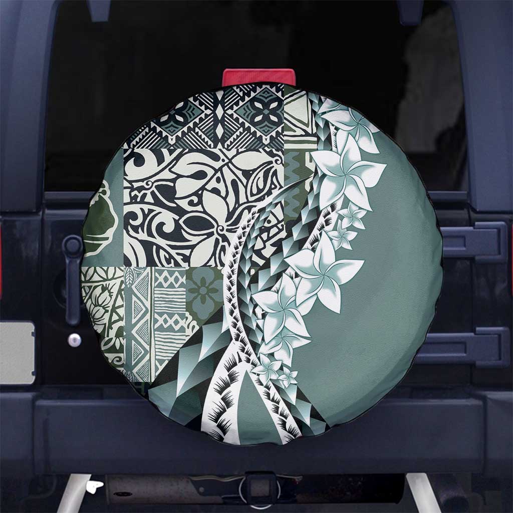 Aloha Vintage Plumeria Hawaiian Tapa Pattern Spare Tire Cover Dark Turquoise Hawaiian Tapa Pattern - Polynesian Pride