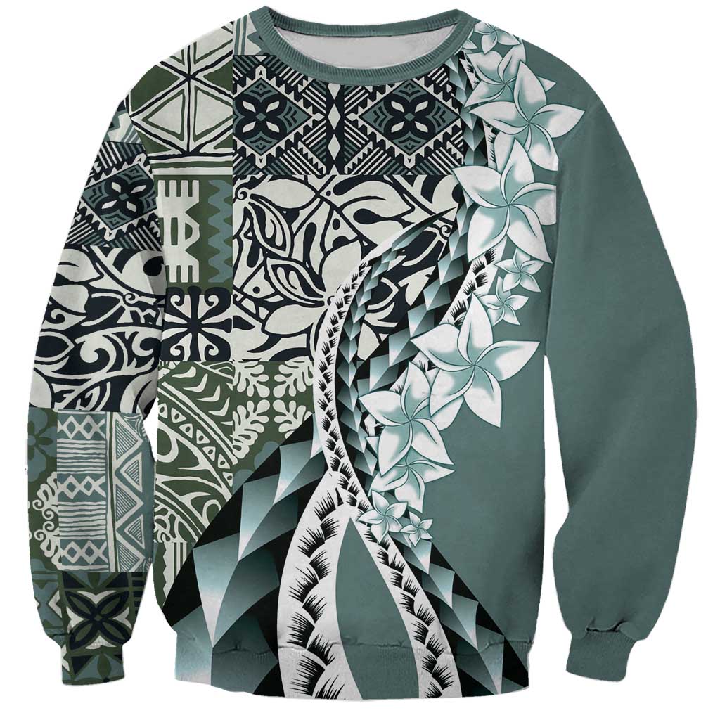 Aloha Vintage Plumeria Hawaiian Tapa Pattern Sweatshirt Dark Turquoise Hawaiian Tapa Pattern - Polynesian Pride