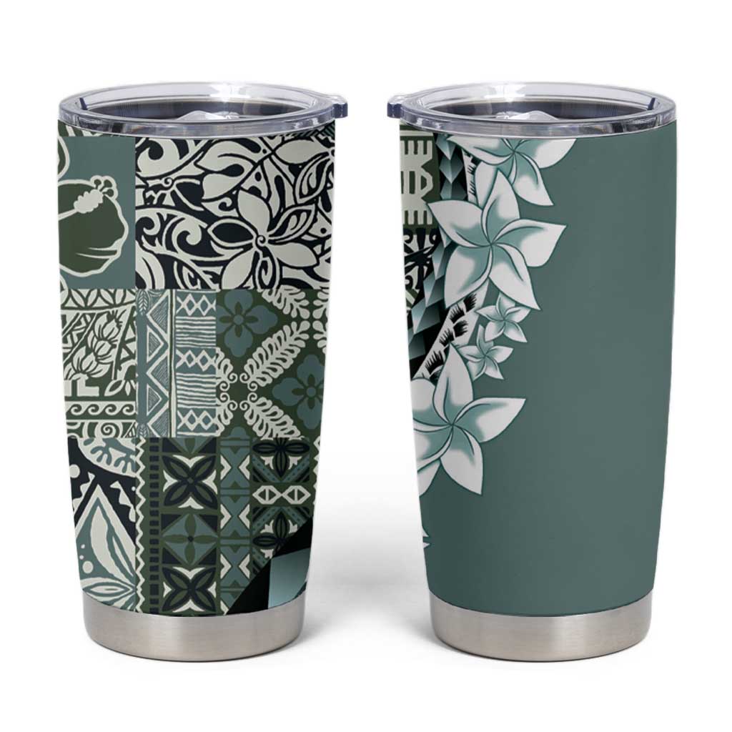 Aloha Vintage Plumeria Hawaiian Tapa Pattern Tumbler Cup Dark Turquoise Hawaiian Tapa Pattern - Polynesian Pride