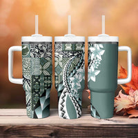 Aloha Vintage Plumeria Hawaiian Tapa Pattern Tumbler With Handle Dark Turquoise Hawaiian Tapa Pattern - Polynesian Pride