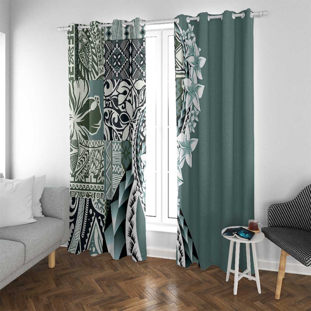 Aloha Vintage Plumeria Hawaiian Tapa Pattern Window Curtain Dark Turquoise Hawaiian Tapa Pattern - Polynesian Pride