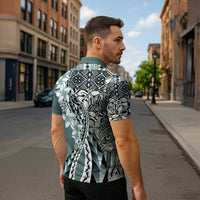 Aloha Vintage Plumeria Hawaiian Tapa Pattern Zipper Polo Shirt Dark Turquoise Hawaiian Tapa Pattern - Polynesian Pride