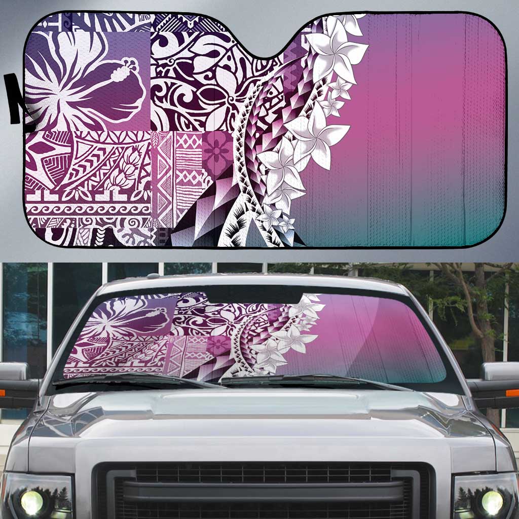 Aloha Vintage Plumeria Hawaiian Tapa Pattern Auto Sun Shade Gradient Hawaiian Tapa Pattern - Polynesian Pride