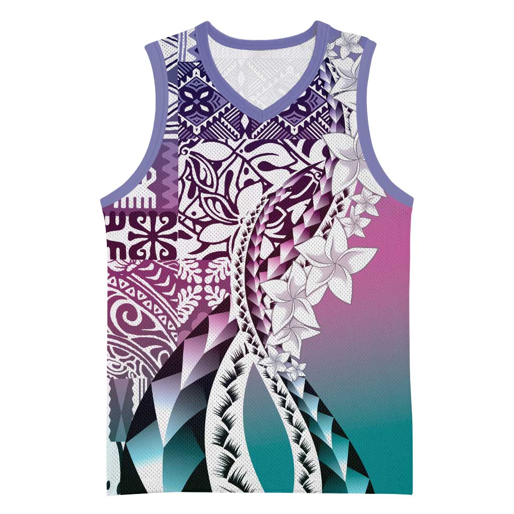 Aloha Vintage Plumeria Hawaiian Tapa Pattern Basketball Jersey Gradient Hawaiian Tapa Pattern - Polynesian Pride