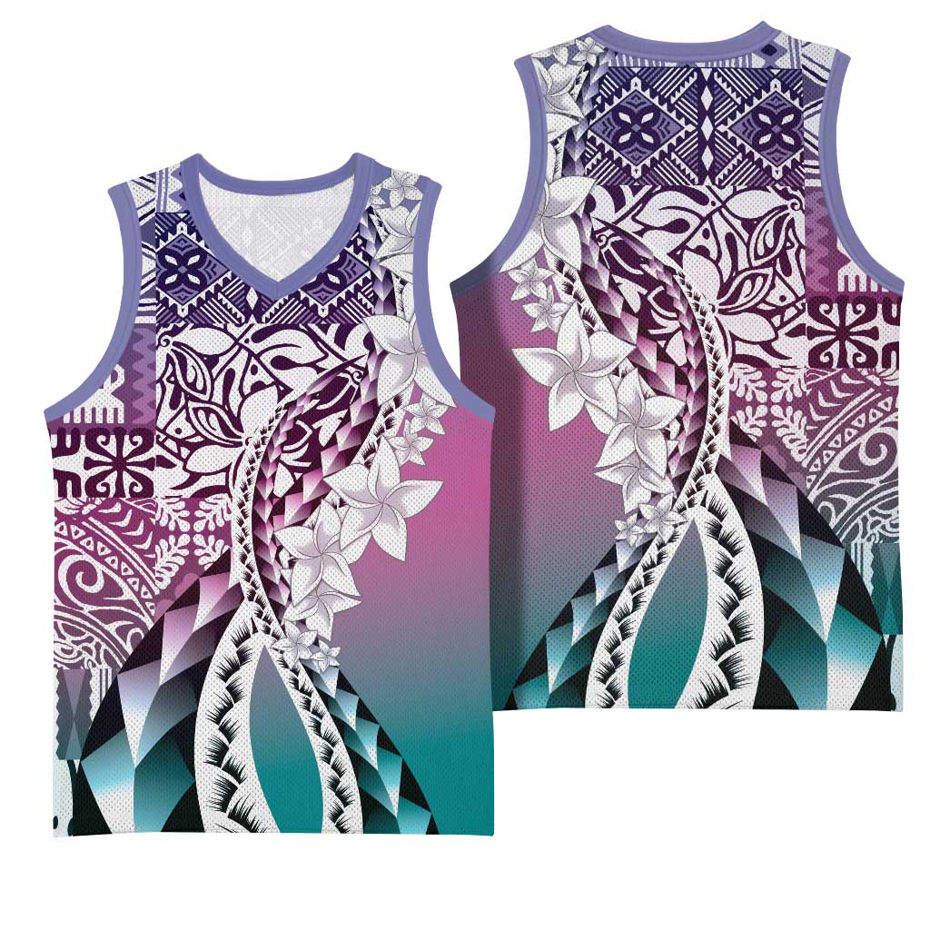 Aloha Vintage Plumeria Hawaiian Tapa Pattern Basketball Jersey Gradient Hawaiian Tapa Pattern - Polynesian Pride