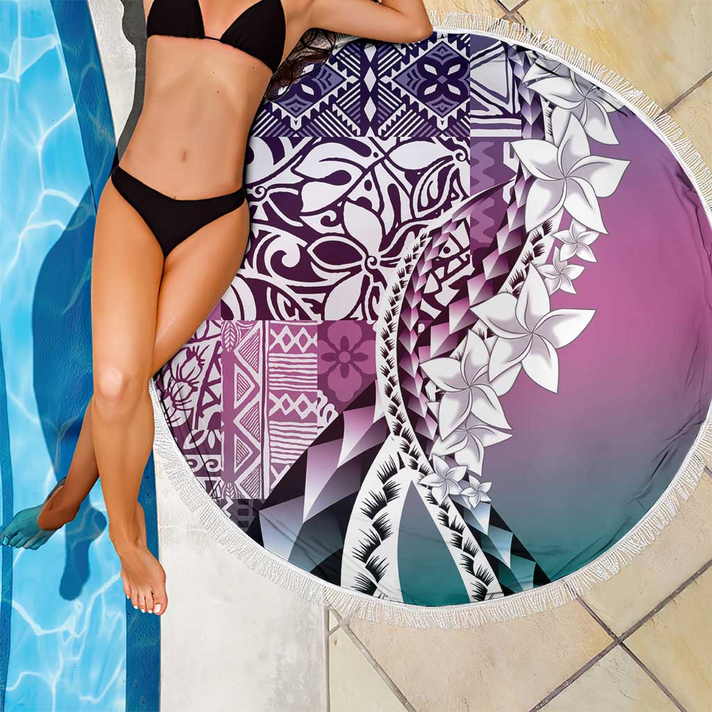 Aloha Vintage Plumeria Hawaiian Tapa Pattern Beach Blanket Gradient Hawaiian Tapa Pattern - Polynesian Pride