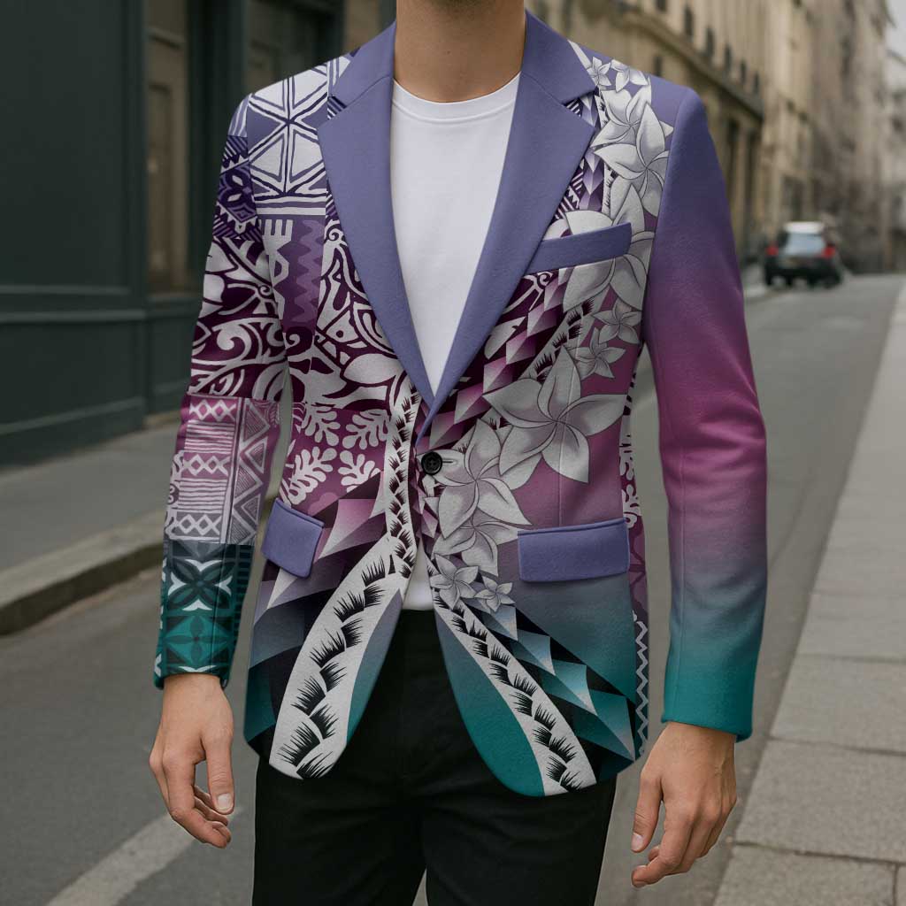 Aloha Vintage Plumeria Hawaiian Tapa Pattern Blazer Gradient Hawaiian Tapa Pattern - Polynesian Pride