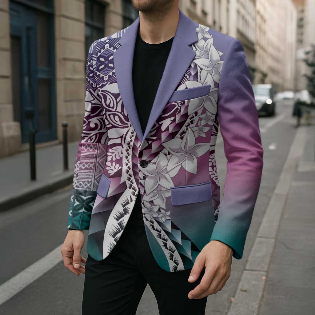 Aloha Vintage Plumeria Hawaiian Tapa Pattern Blazer Gradient Hawaiian Tapa Pattern - Polynesian Pride