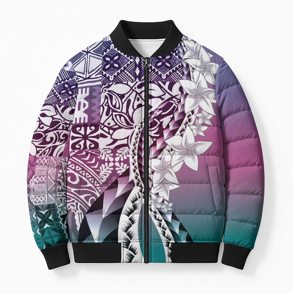 Aloha Vintage Plumeria Hawaiian Tapa Pattern Bomber Puffer Jacket Gradient Hawaiian Tapa Pattern - Polynesian Pride