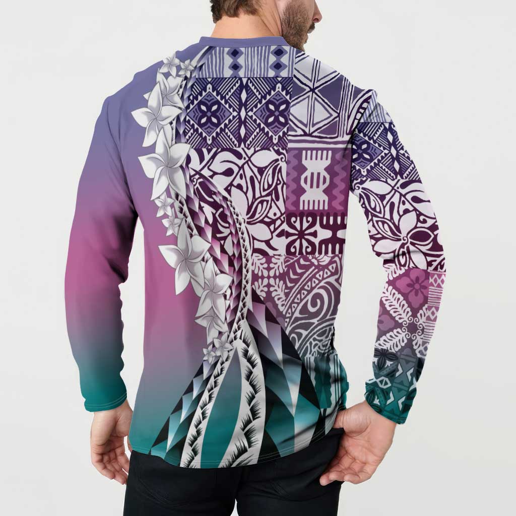 Aloha Vintage Plumeria Hawaiian Tapa Pattern Button Sweatshirt Gradient Hawaiian Tapa Pattern - Polynesian Pride