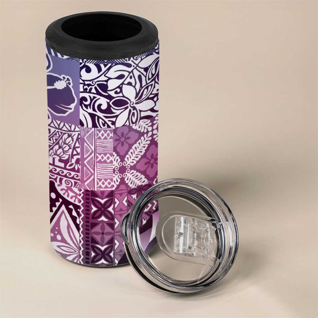 Aloha Vintage Plumeria Hawaiian Tapa Pattern 4 in 1 Can Cooler Tumbler Gradient Hawaiian Tapa Pattern - Polynesian Pride