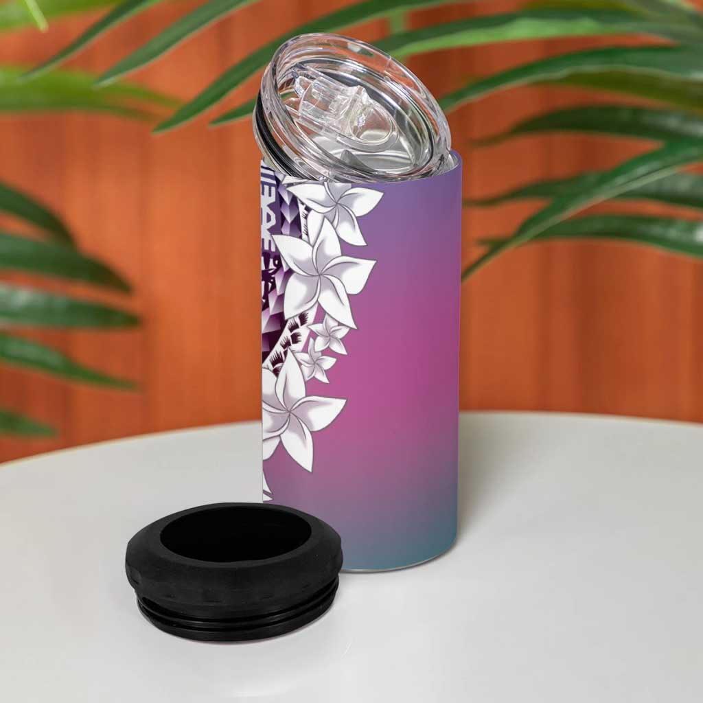 Aloha Vintage Plumeria Hawaiian Tapa Pattern 4 in 1 Can Cooler Tumbler Gradient Hawaiian Tapa Pattern - Polynesian Pride