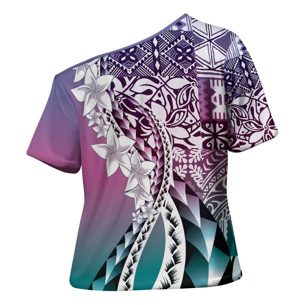 Aloha Vintage Plumeria Hawaiian Tapa Pattern Cross Shoulder Shirt Gradient Hawaiian Tapa Pattern - Polynesian Pride