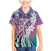Aloha Vintage Plumeria Hawaiian Tapa Pattern Family Matching Mermaid Dress and Hawaiian Shirt Gradient Hawaiian Tapa Pattern - Polynesian Pride