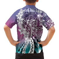 Aloha Vintage Plumeria Hawaiian Tapa Pattern Family Matching Off The Shoulder Long Sleeve Dress and Hawaiian Shirt Gradient Hawaiian Tapa Pattern - Polynesian Pride