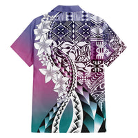 Aloha Vintage Plumeria Hawaiian Tapa Pattern Family Matching Puletasi and Hawaiian Shirt Gradient Hawaiian Tapa Pattern - Polynesian Pride