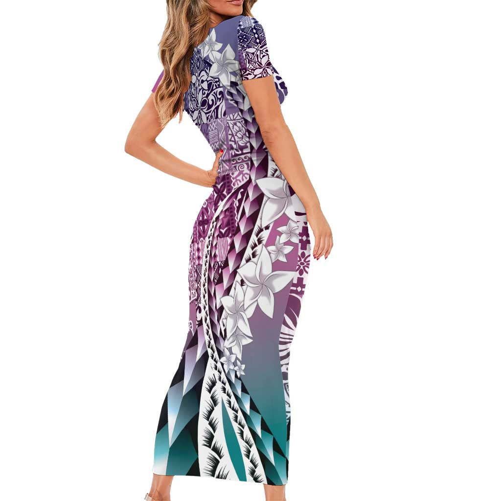 Aloha Vintage Plumeria Hawaiian Tapa Pattern Family Matching Short Sleeve Bodycon Dress and Hawaiian Shirt Gradient Hawaiian Tapa Pattern - Polynesian Pride