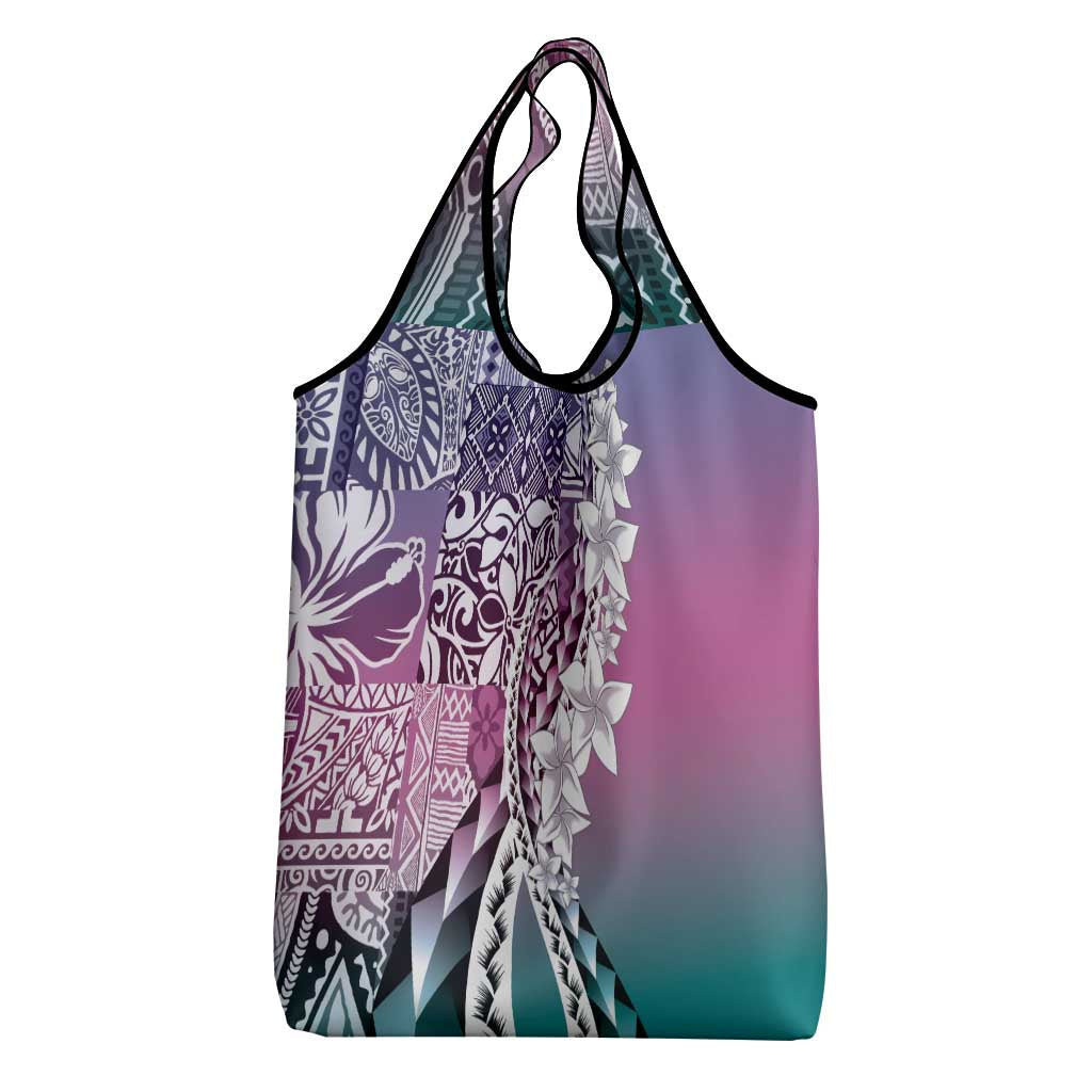 Aloha Vintage Plumeria Hawaiian Tapa Pattern Grocery Bag Gradient Hawaiian Tapa Pattern - Polynesian Pride