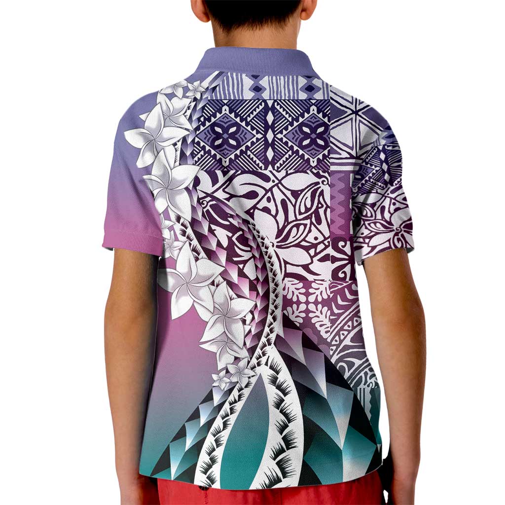 Aloha Vintage Plumeria Hawaiian Tapa Pattern Kid Polo Shirt Gradient Hawaiian Tapa Pattern - Polynesian Pride