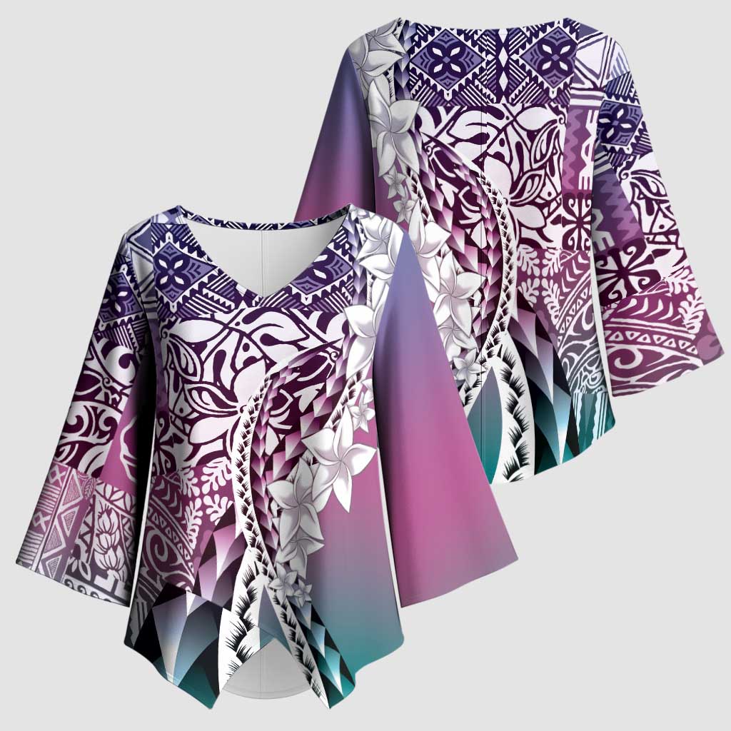 Aloha Vintage Plumeria Hawaiian Tapa Pattern Kimono Sleeve Blouse Gradient Hawaiian Tapa Pattern - Polynesian Pride
