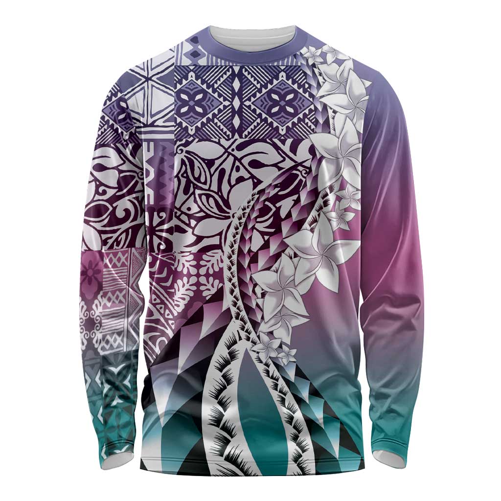 Aloha Vintage Plumeria Hawaiian Tapa Pattern Long Sleeve Shirt Gradient Hawaiian Tapa Pattern - Polynesian Pride