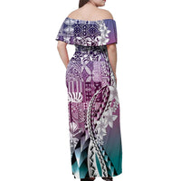Aloha Vintage Plumeria Hawaiian Tapa Pattern Off Shoulder Maxi Dress Gradient Hawaiian Tapa Pattern - Polynesian Pride