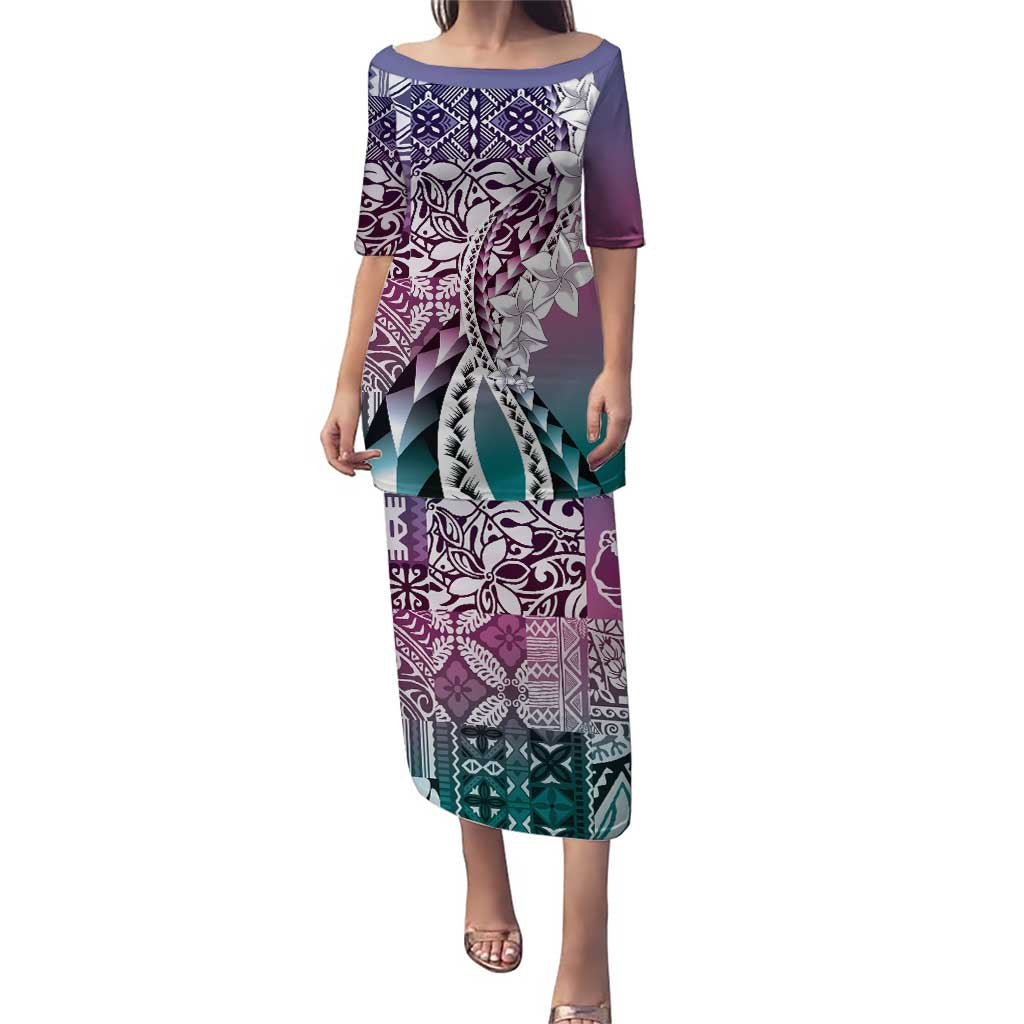 Aloha Vintage Plumeria Hawaiian Tapa Pattern Puletasi Gradient Hawaiian Tapa Pattern - Polynesian Pride