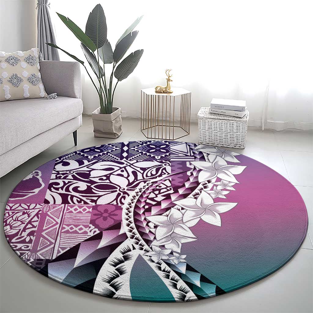 Aloha Vintage Plumeria Hawaiian Tapa Pattern Round Carpet Gradient Hawaiian Tapa Pattern - Polynesian Pride