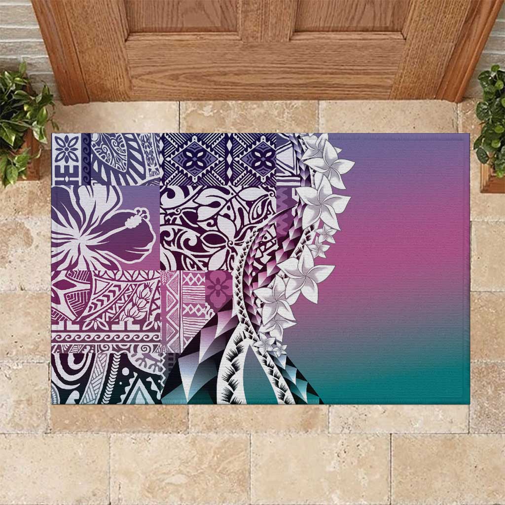 Aloha Vintage Plumeria Hawaiian Tapa Pattern Rubber Doormat Gradient Hawaiian Tapa Pattern - Polynesian Pride