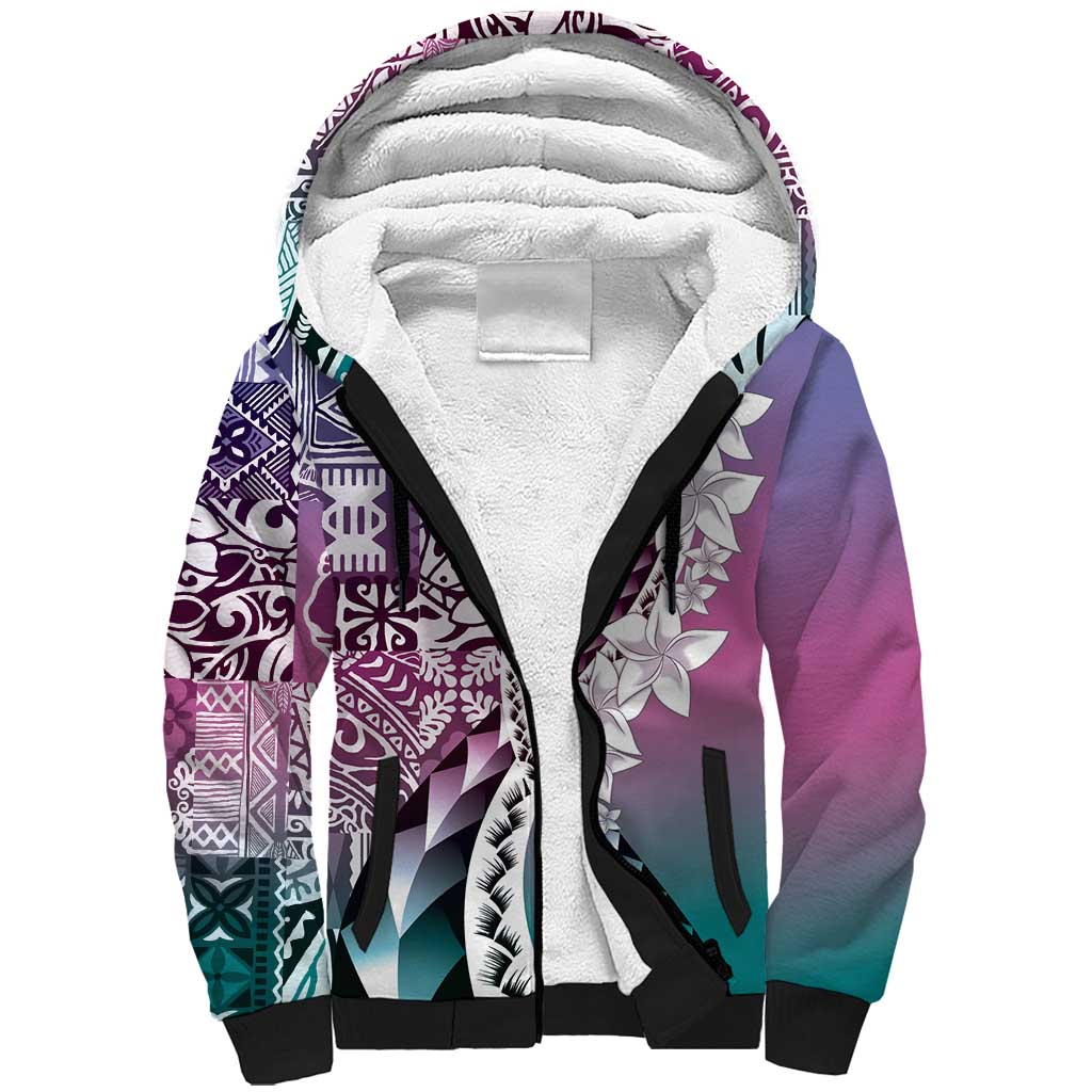 Aloha Vintage Plumeria Hawaiian Tapa Pattern Sherpa Hoodie Gradient Hawaiian Tapa Pattern - Polynesian Pride