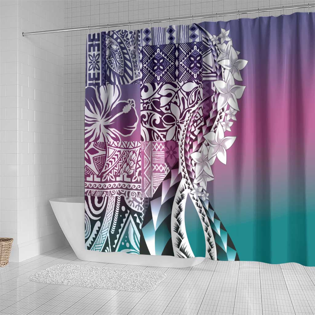Aloha Vintage Plumeria Hawaiian Tapa Pattern Shower Curtain Gradient Hawaiian Tapa Pattern - Polynesian Pride