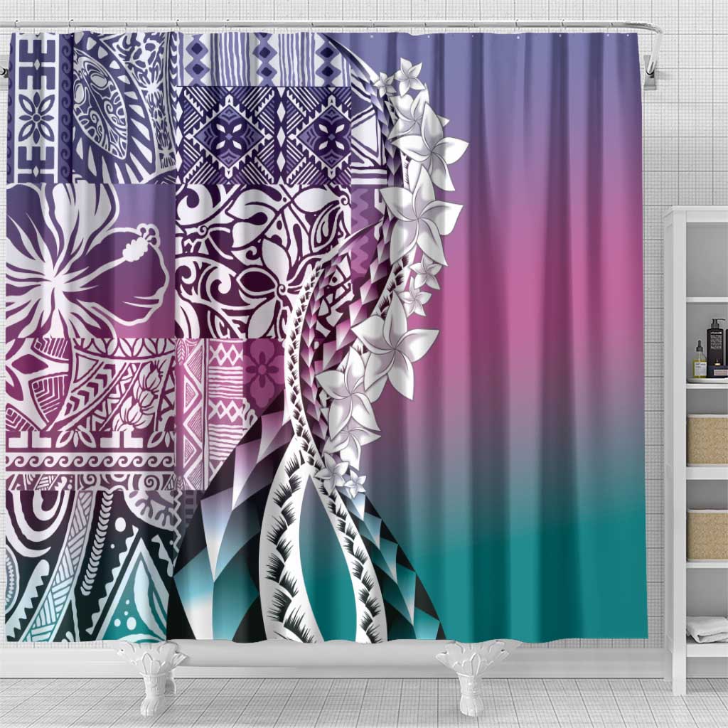 Aloha Vintage Plumeria Hawaiian Tapa Pattern Shower Curtain Gradient Hawaiian Tapa Pattern - Polynesian Pride
