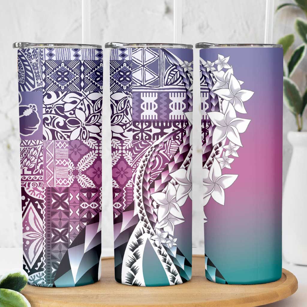 Aloha Vintage Plumeria Hawaiian Tapa Pattern Skinny Tumbler Gradient Hawaiian Tapa Pattern - Polynesian Pride